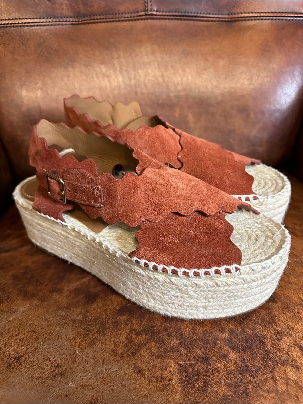 Chloe Lauren Scalloped Espadrille Platform Sandals Size 41